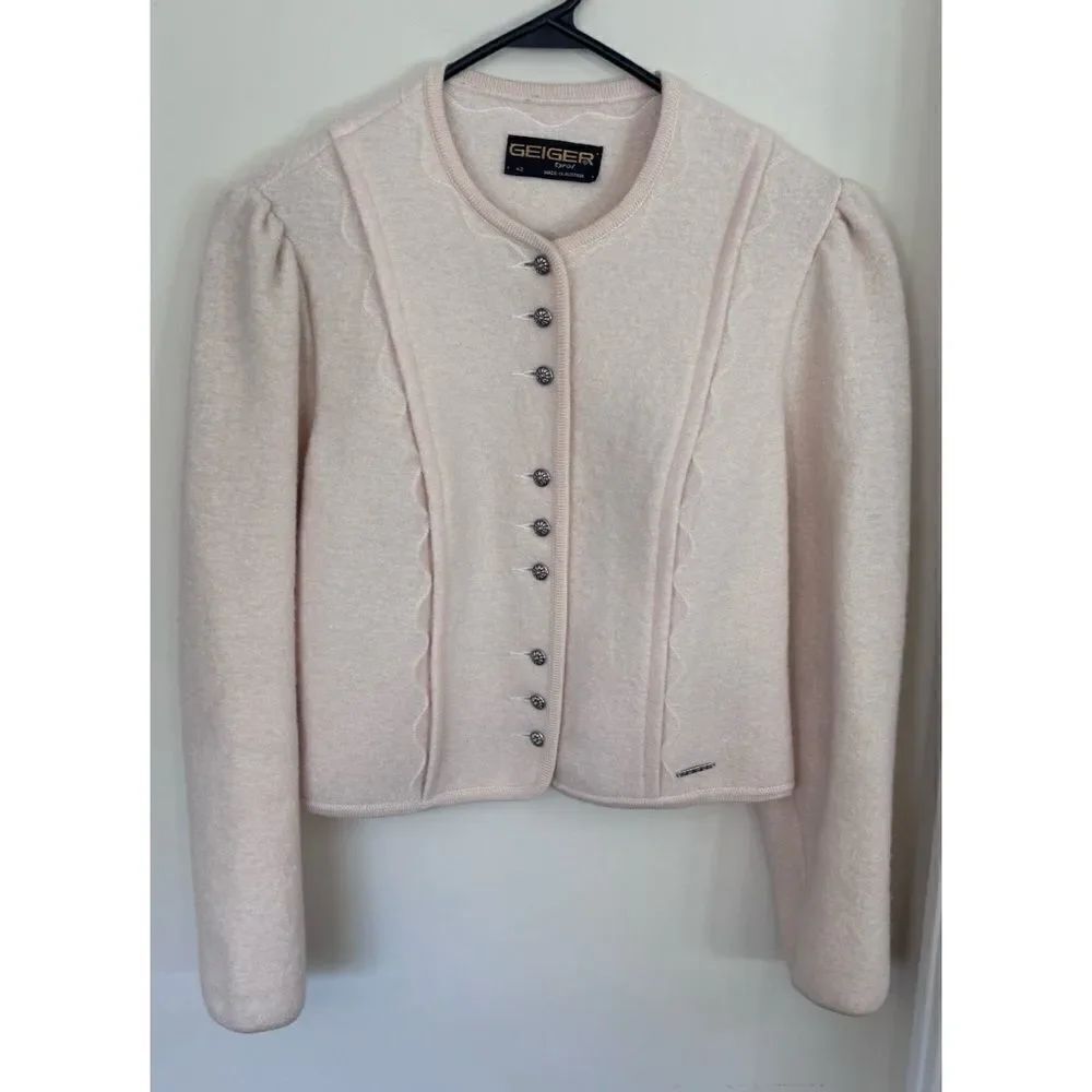 Vintage Geiger Ecru Wool Cardigan in Size 42